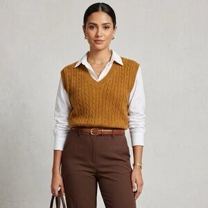 Cable Knit V-Neck Women Sweater Vest